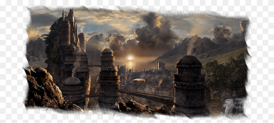 As The Sun Begins To Set Over The City Of Wyrmwood Mountain Town Concept Art, Nature, Outdoors, Scenery, Landscape Free Png Download