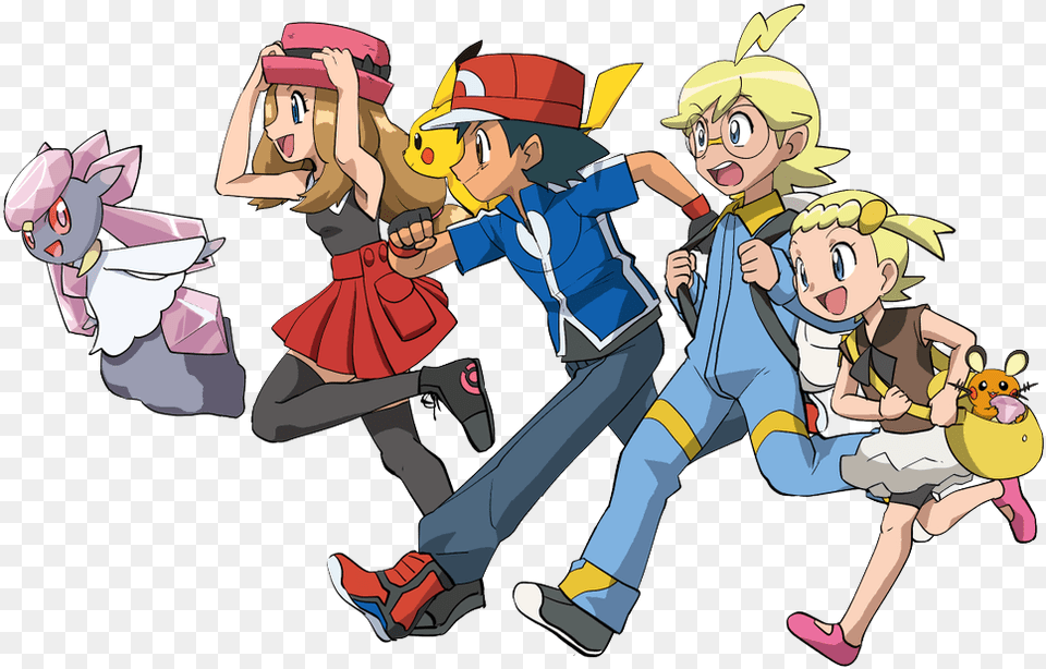 Ash And Pikachu With Their Kalos Friends Follows Diancie Fun, Book, Publication, Comics, Person Png Image