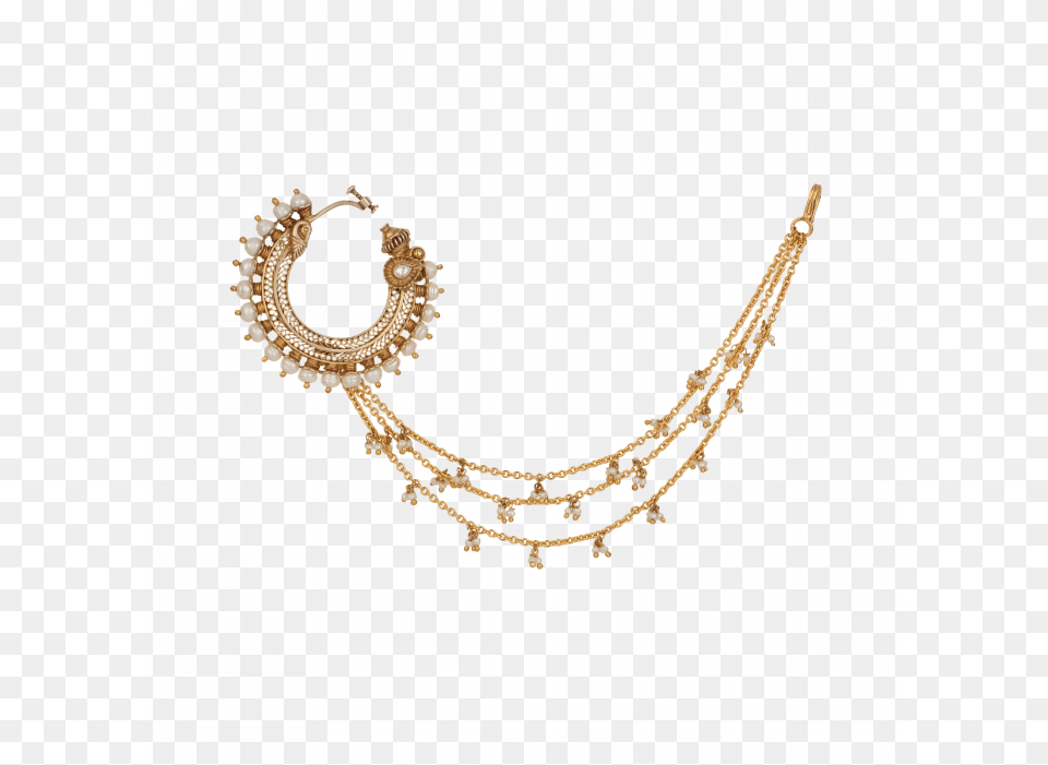 Ashina Gold Plated Pearl Silver Nose Necklace, Accessories, Earring, Jewelry, Diamond Png Image