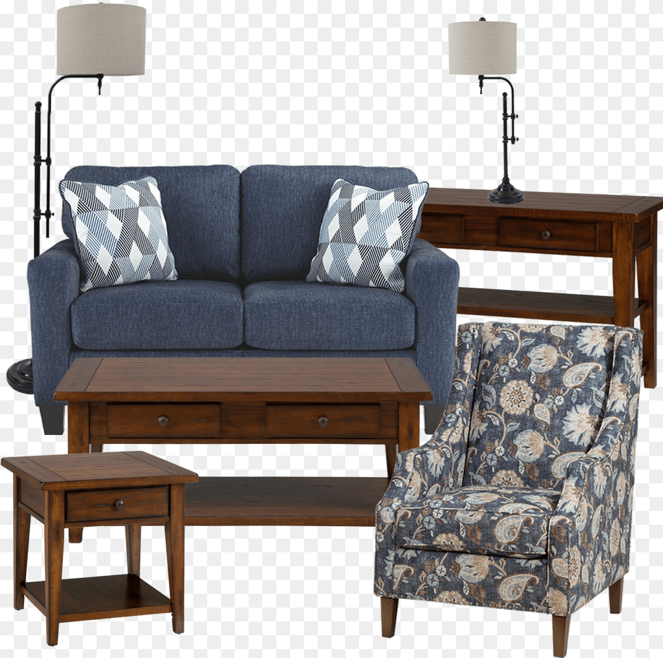 Ashley Loveseat Blue, Architecture, Room, Living Room, Lamp Free Png