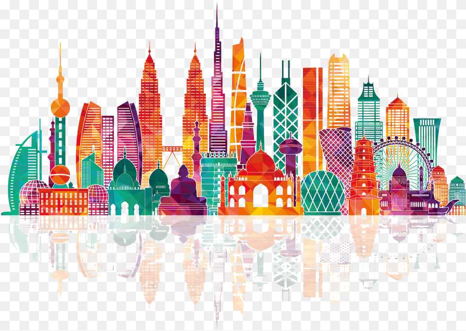 Asia Skyline Royalty Illustration Asia Illustration, City, Metropolis, Urban, Art Free Png