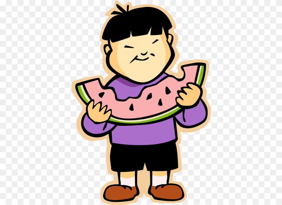 Asian Boy Eats Eating Watermelon Clipart Full Size Asian Boy Clipart, Food, Fruit, Plant, Produce Free Png Download