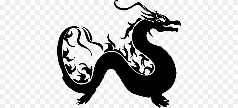 Asian Dragon Silhouette, Gray Png