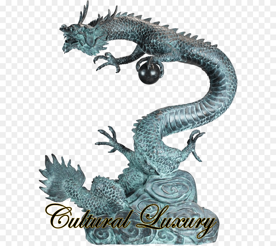 Asian Dragon With Oriental Power Orb Bronze Garden Dragon Statue Asian, Animal, Lizard, Reptile Free Transparent Png