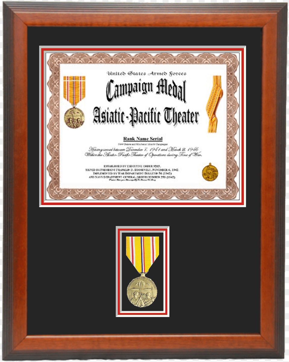Asian Pacific Campaign Certificate Frame Military, Text, Diploma, Document, Person Free Png