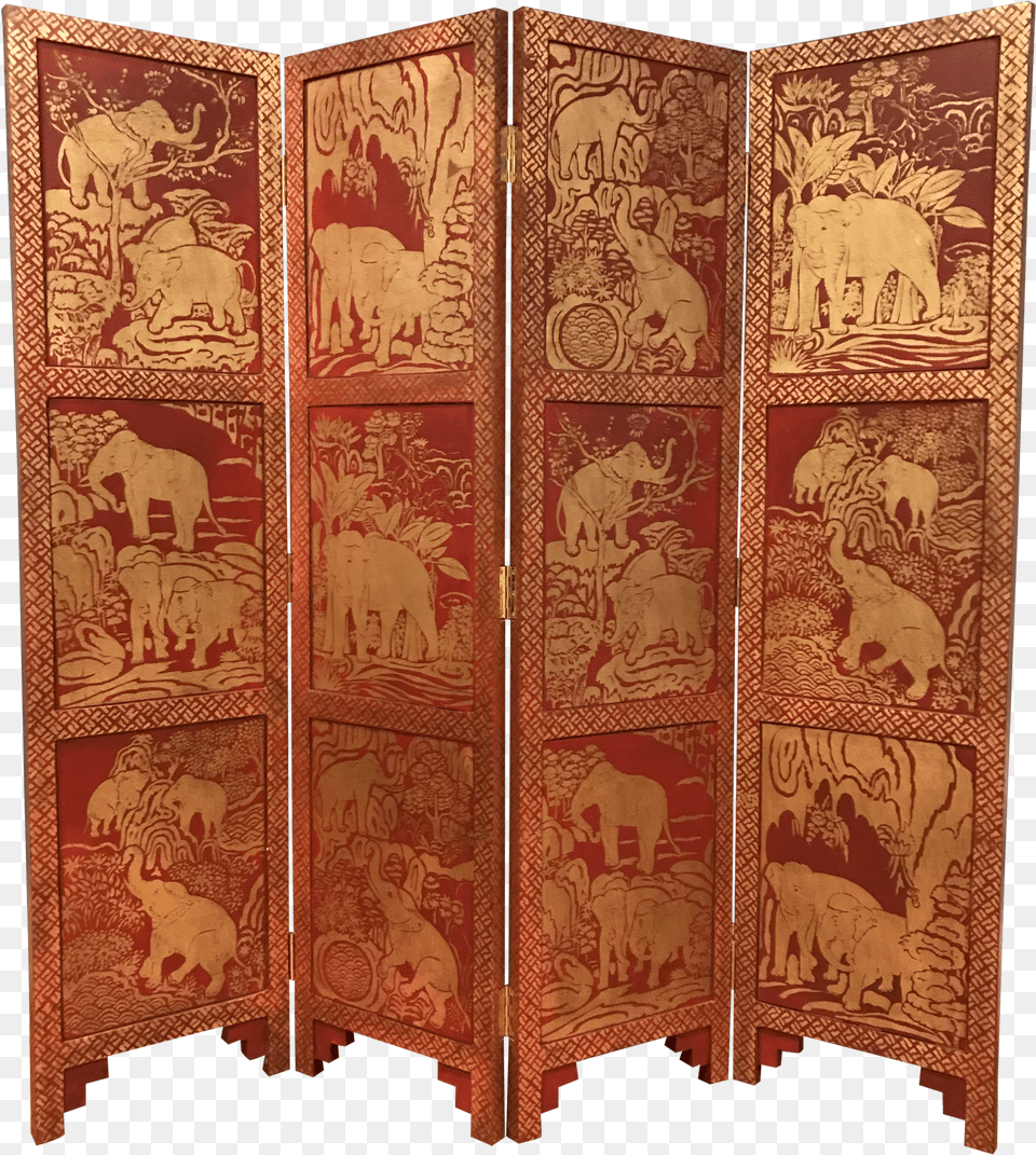 Asian Red Amp Gold Elephants Wooden Screen Room Divider Book Cover, Animal, Bird, Adult, Female Free Transparent Png