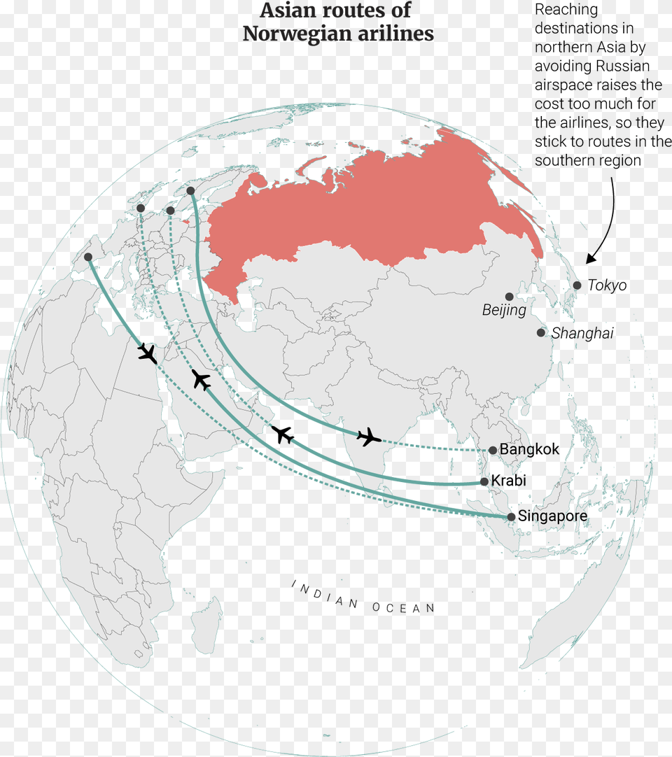 Asian Routes Of Norwegian Airlines World Map, Astronomy, Planet, Globe, Outer Space Png