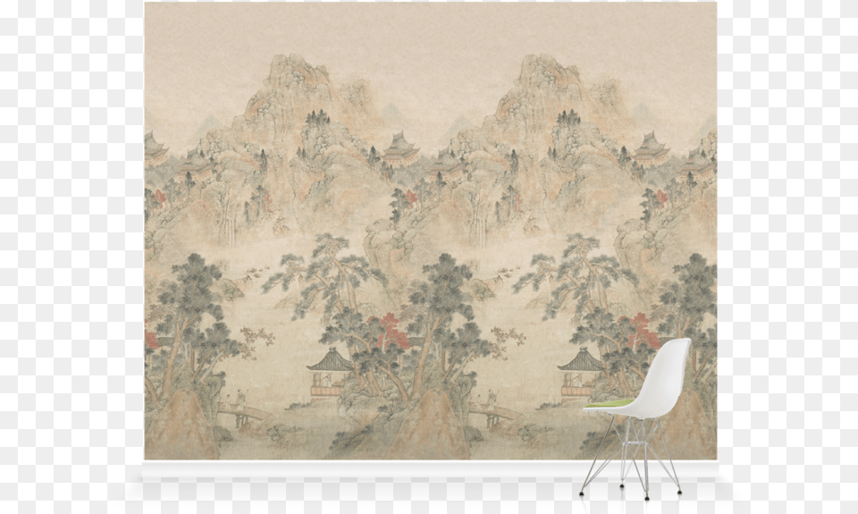 Asian Scene Wallpaper Blue, Art, Chair, Furniture, Painting Png Image