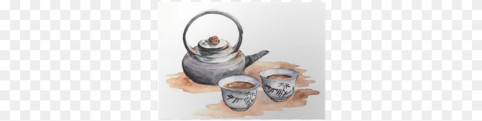 Asian Tea Set For Ceremony Watercolor Cup, Cookware, Pot, Pottery, Beverage Free Png Download