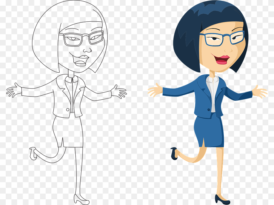 Asian Woman Business Woman Female Happy Woman Transparent Female Business Cartoon, Boy, Child, Person, Male Png Image