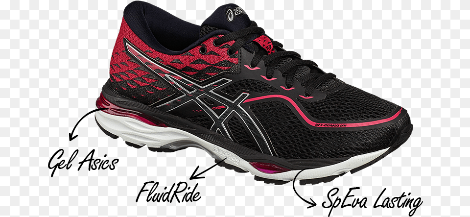 Asics Gel Cumulus 19 Negro Rosa, Clothing, Footwear, Running Shoe, Shoe Png