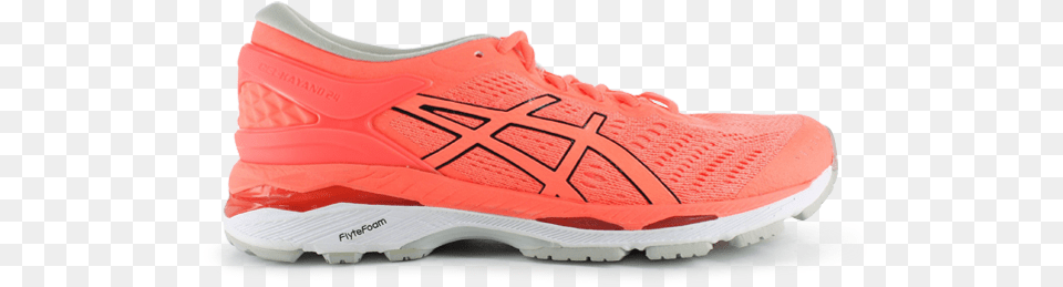 Asics Gel Kayano 24 Inj Womens Flash Coral Black White Running Shoe, Clothing, Footwear, Running Shoe, Sneaker Png