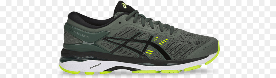 Asics Gel Kayano 24 Mens Dark Forest Black Safety Yellow Kayano 24 Dark Forest, Clothing, Footwear, Running Shoe, Shoe Free Png Download