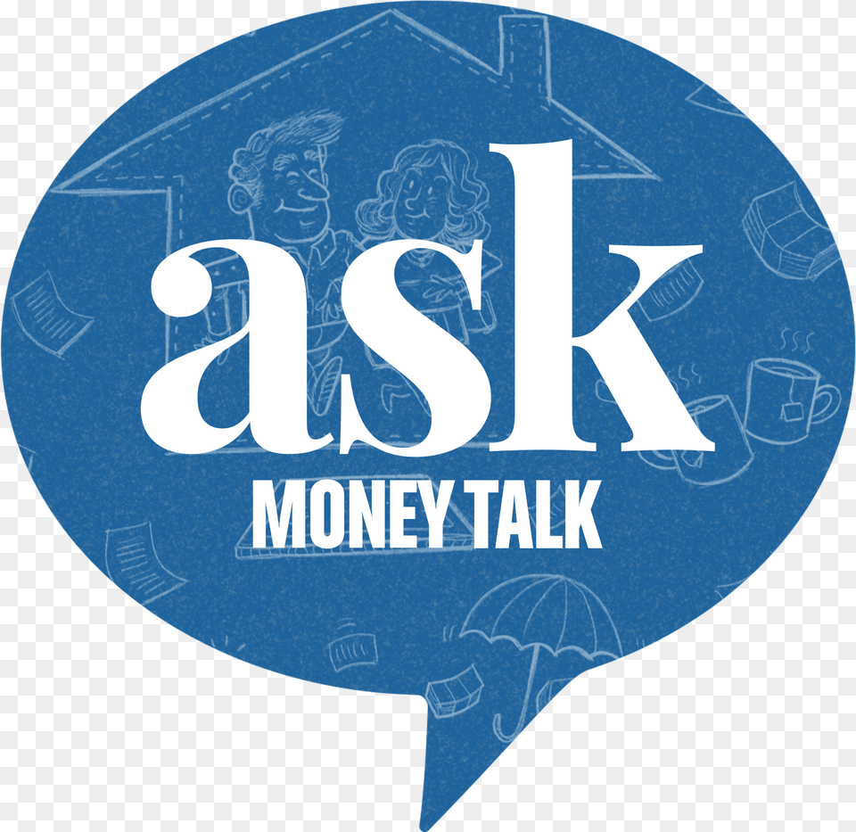 Askmoneytalk Logo With Happy Older Couple Walking Trhough Calligraphy, Sticker, Face, Head, Person Free Png