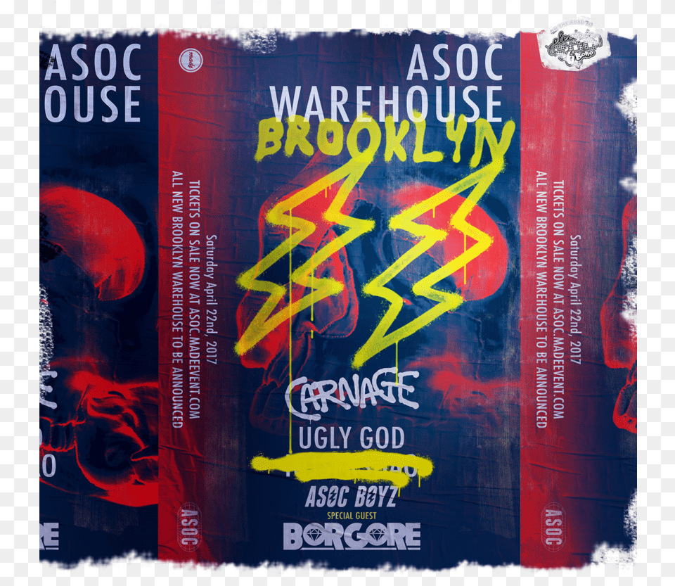 Asoc Warehouse Brooklyn Nyc Carnage Borgore Ugly New York City, Advertisement, Poster, Person Png Image