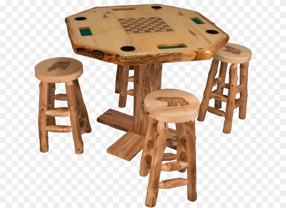 Aspen Log Round Game Table W Cup Holders Bar Table Cup Holder, Furniture, Bar Stool, Dining Table, Wood Png