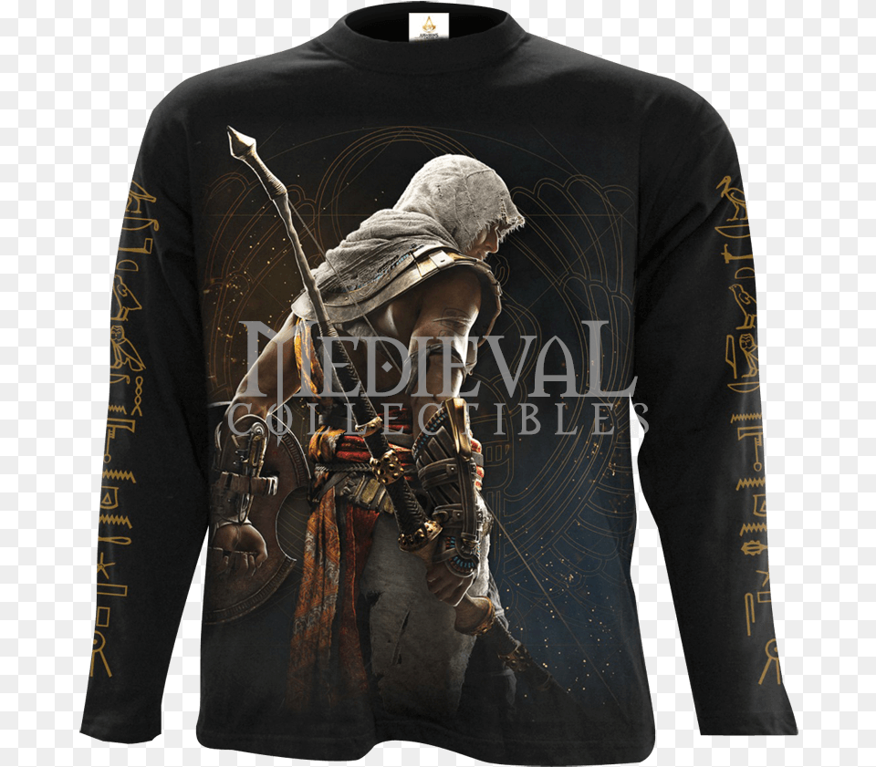 Assassins Creed Origins Black Long Sleeve T Shirt T Shirt Assassin39s Creed Origins, Clothing, Long Sleeve, Adult, Person Free Png