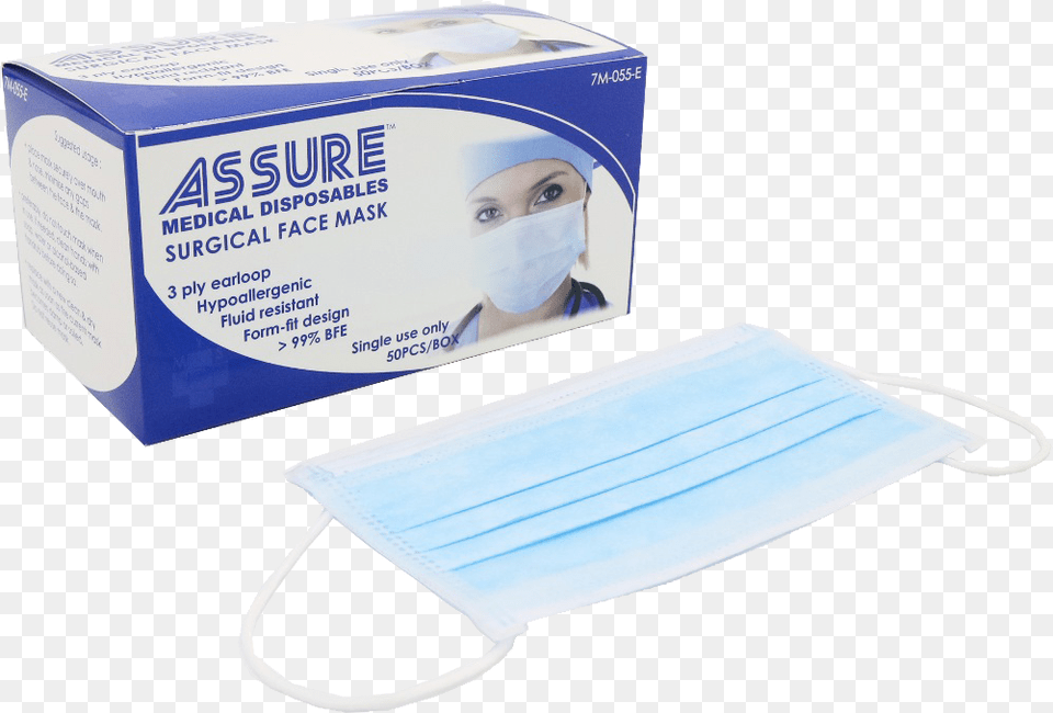 Assure Surgical Face Mask 3 Ply Blue Earloop Assure Surgical Face Mask, Adult, Female, Person, Woman Free Png