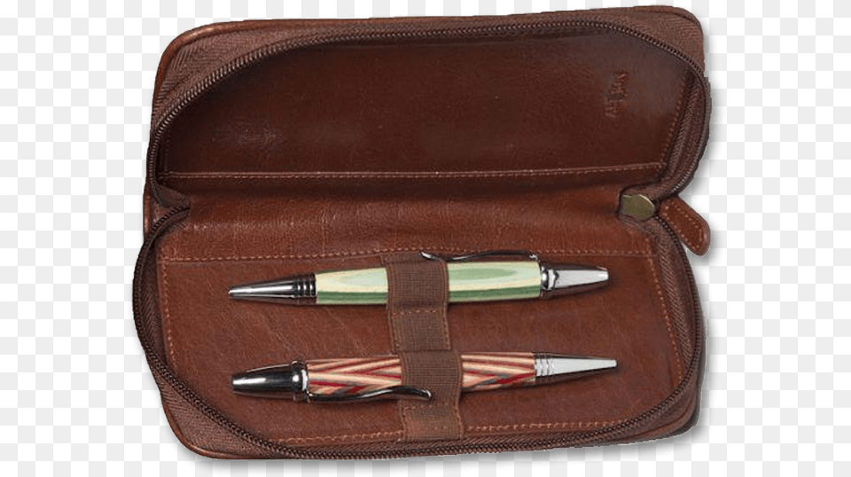 Aston Zipper 2 Pen Case Brown Open Leather, Accessories, Bag, Handbag Png