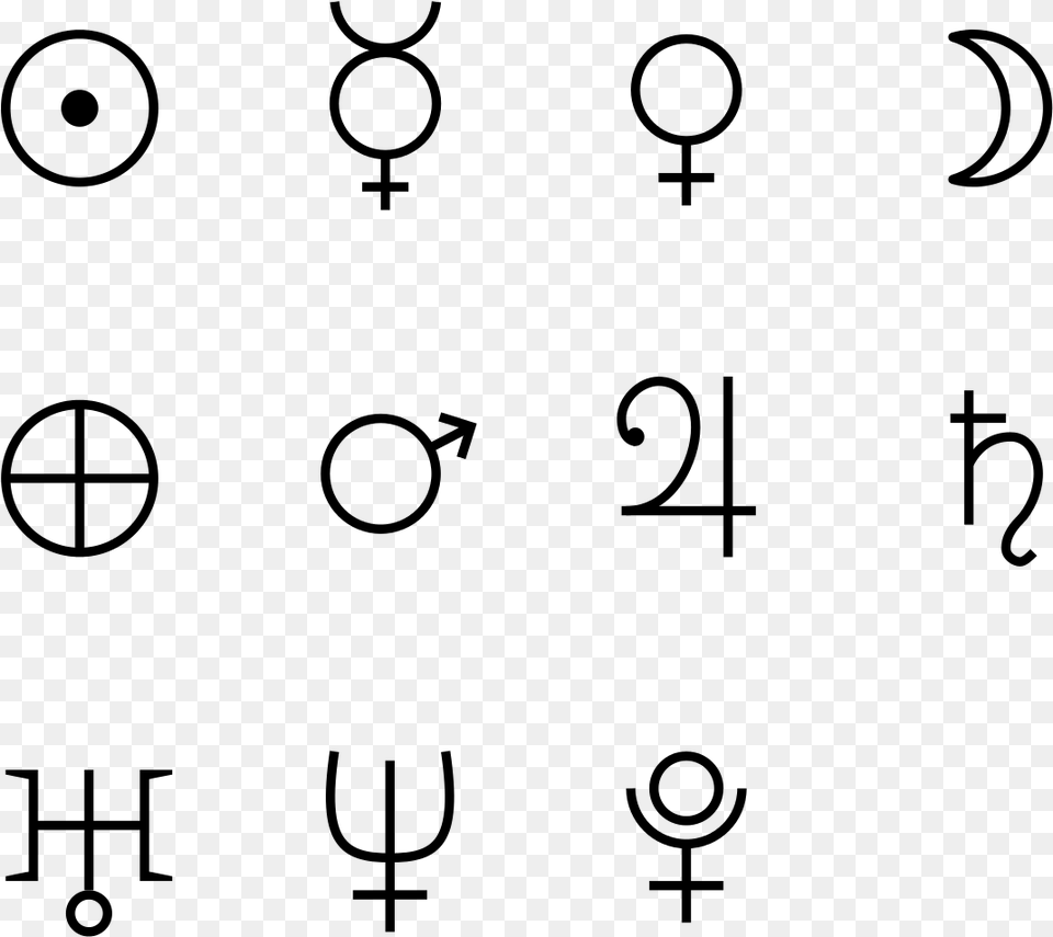Astrological Glyphs Of Planets Alchemy Symbols For The Planets, Gray Png