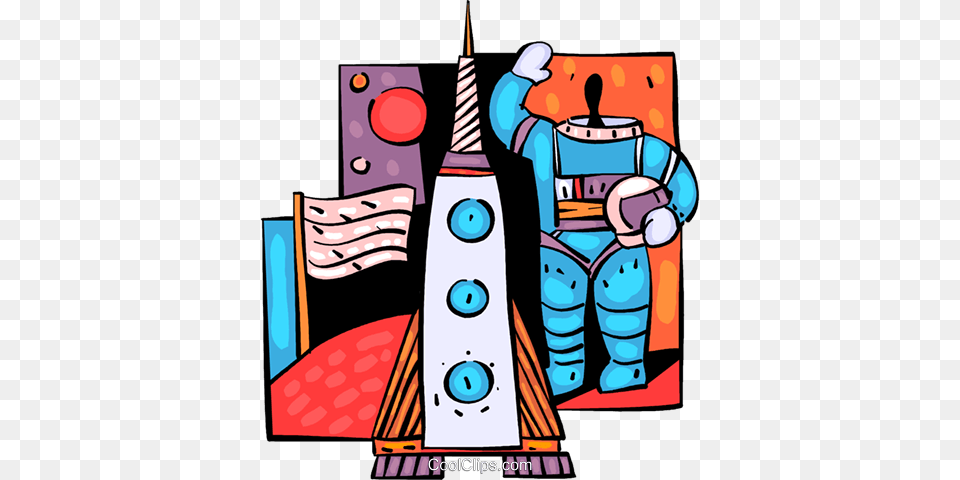 Astronaut Waving With Rocket Ship Royalty Vector Clip Art, Robot, Book, Comics, Publication Png Image