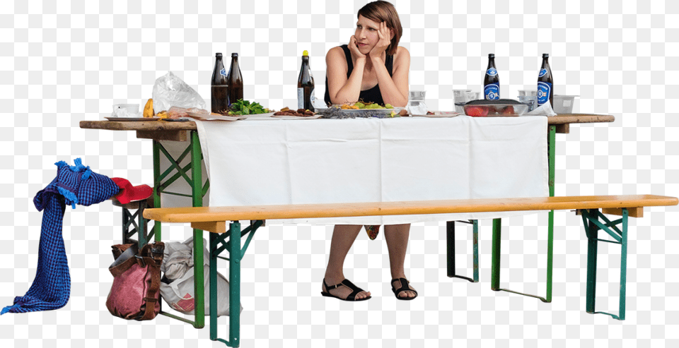 At A Barbecue Party Image, Table, Dining Table, Furniture, Woman Free Png