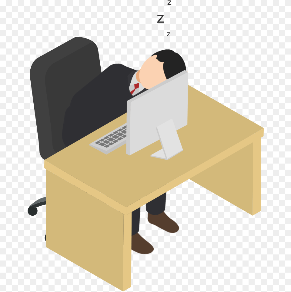 At Computer Sleep Isometric People Flat Hard, Table, Desk, Furniture, Electronics Png