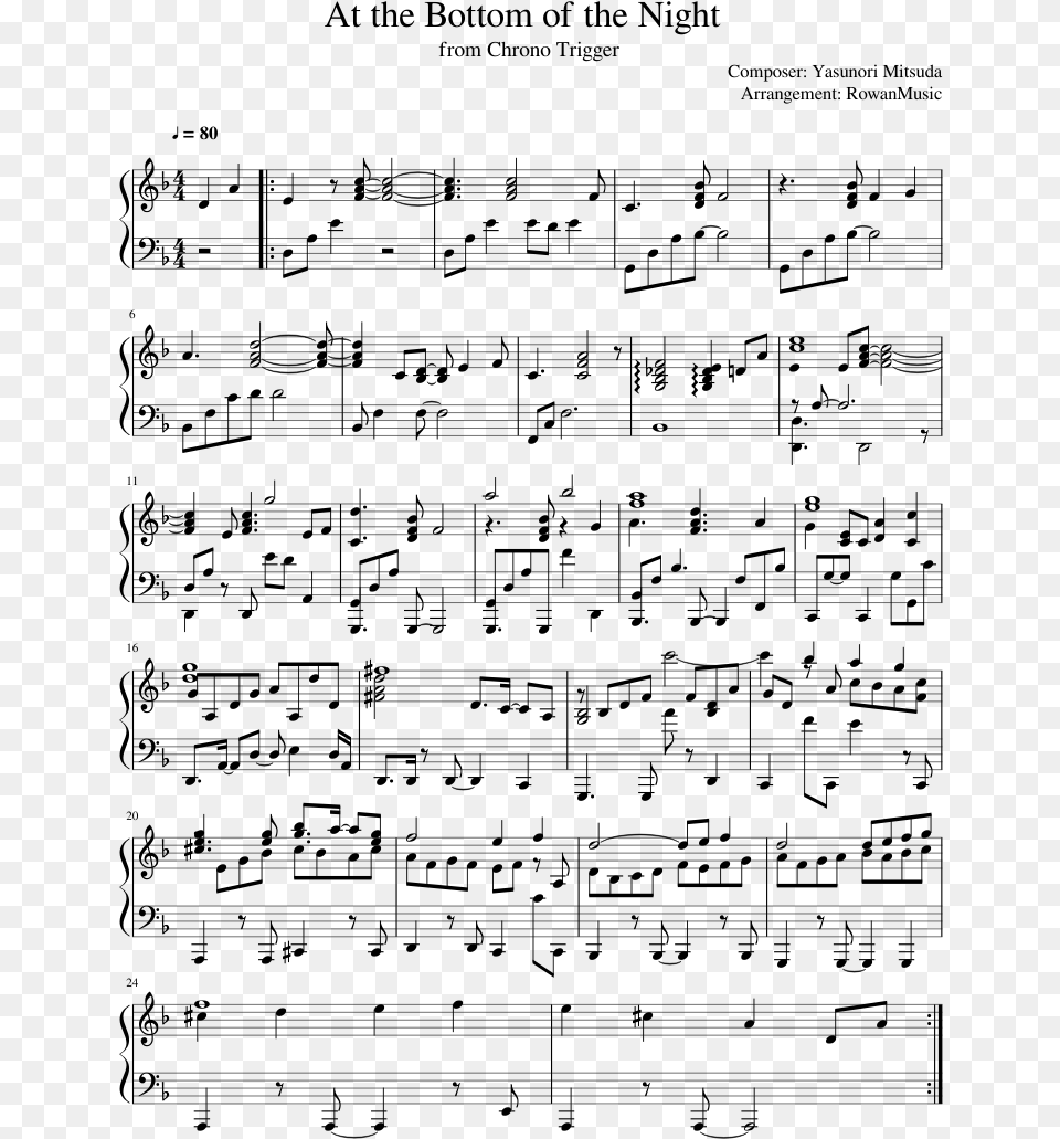 At The Bottom Of The Night Sheet Music, Gray Free Transparent Png