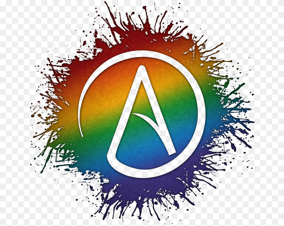 Atheist Symbol Silhouetted Out Of Lgbtq Rainbow Paint Rainbow Atheist Symbol, Triangle, Nature, Outdoors, Sky Png
