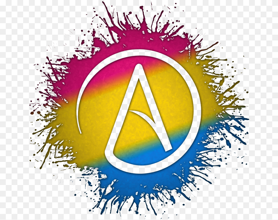 Atheist Symbol Silhouetted Out Of Lgbtq Rainbow Paint Rainbow Atheist Symbol, Logo, Purple Png