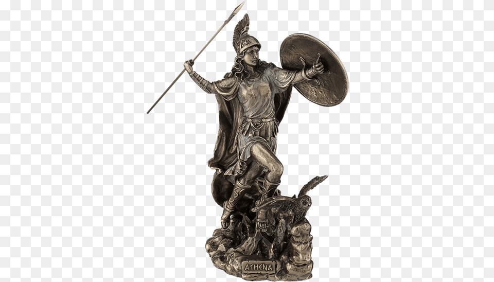 Athena Throwing Javelin With Owl Of Wisdom Athena Goddess Of War Statue, Bronze, Adult, Male, Man Free Png Download