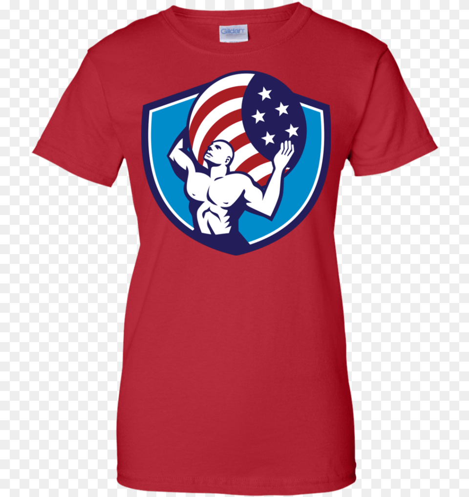 Atlas Carrying Globe Usa Flag Crest Retro Cartoon, Clothing, T-shirt, Shirt, Baby Png