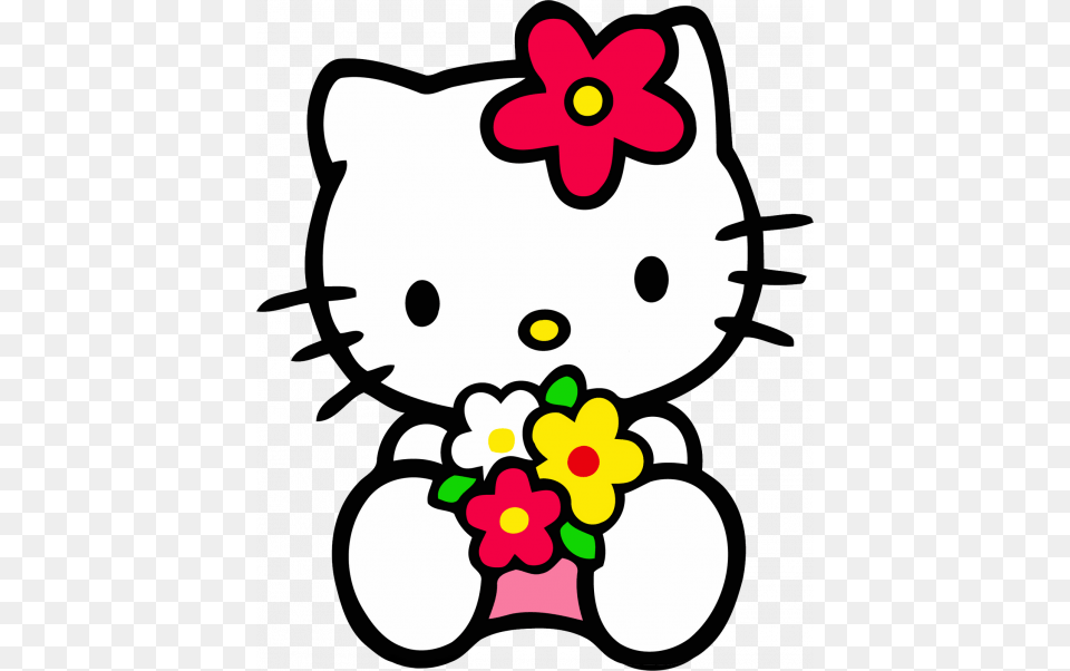 Attachment File For Hello Kitty Clipart With Flower Hello Kitty, Plant, Daisy, Animal, Canine Png