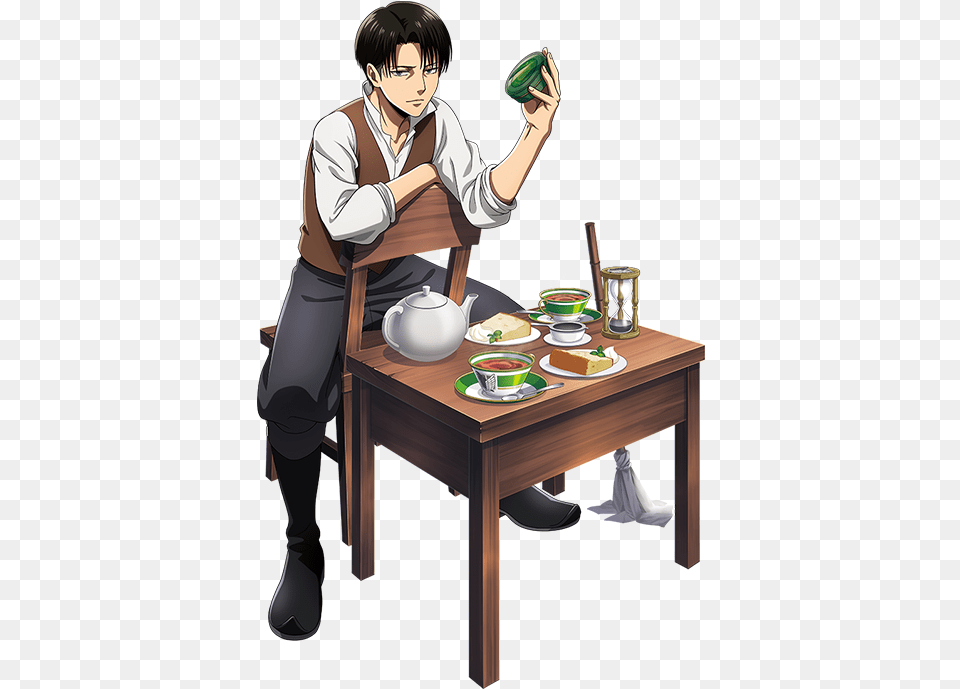 Attack Aot Levi Tea Shop, Furniture, Dining Table, Table, Book Free Png
