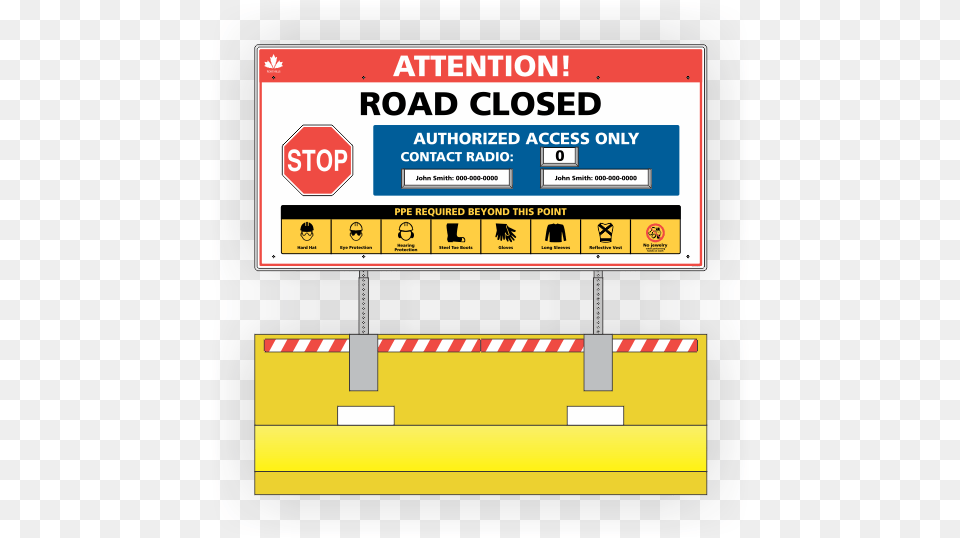 Attention Road Closed Sign On Jersey Barrier Panneau Stop, Fence, Scoreboard, Symbol Free Png Download