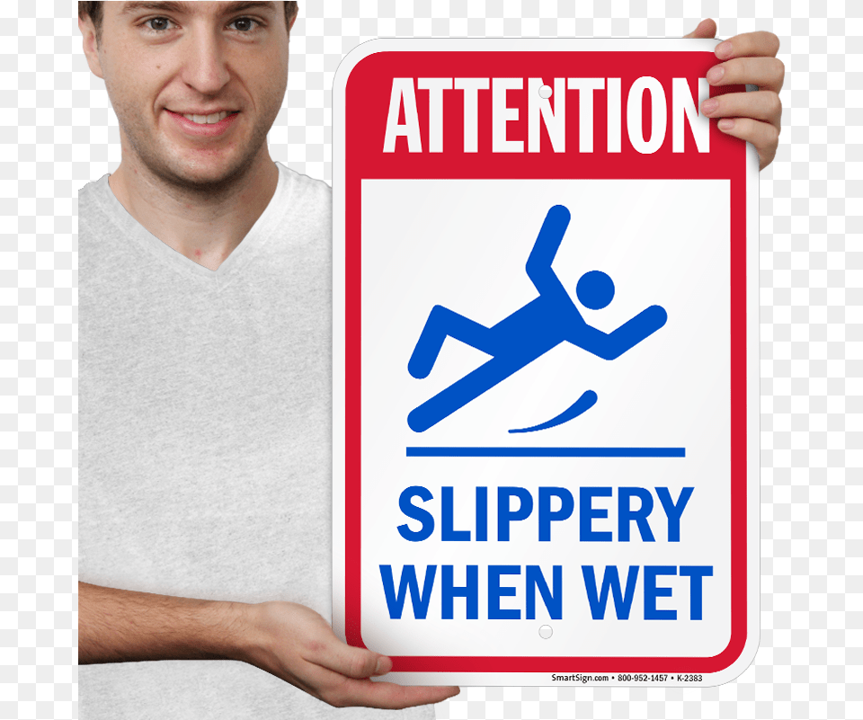 Attention Slippery When Wet Sign Smartsign By Lyle K2 0212 Eg 18x24 Life Jacket Required, Symbol, Adult, Person, Man Png