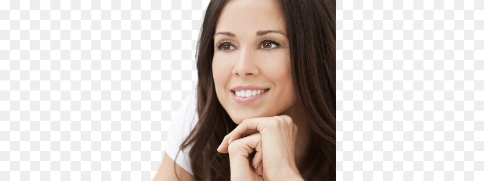 Attractive Brunette Resting Chin On Folded Hands Injectable Filler, Head, Body Part, Face, Smile Free Png Download