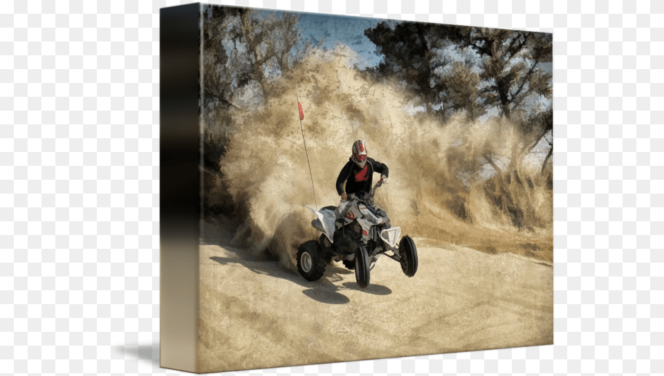 Atv Atv On Dirt Road In Dust Cloud, Vehicle, Transportation, Adult, Person Png Image