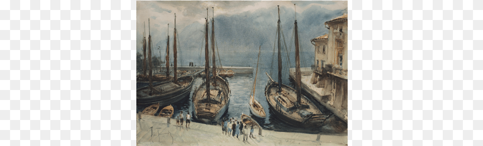 Auction 352 Lot N Bridge, Art, Painting, Boat, Person Free Png Download