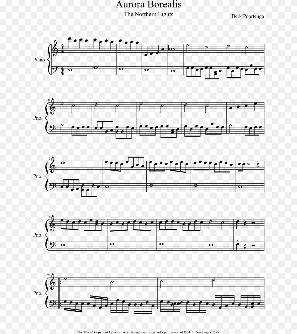 Aurora Borealis Sheet Music Composed By Derk Poortenga Geometry Dash Base After Base Piano Sheet Music, Gray Free Png