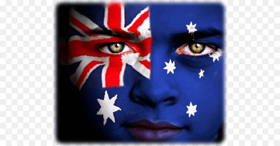 Aus Flag Face Australian Flag Face Paint, Adult, Female, Person, Woman Png Image