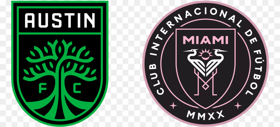 Austin Fc And Inter Miami Cfs Badges Inter Miami Logo, Emblem, Symbol, Badge, Disk Free Transparent Png