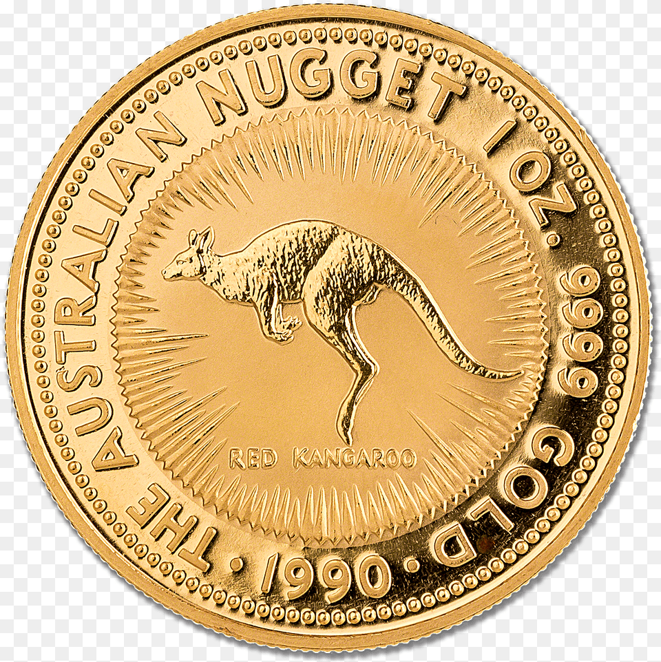 Australian Gold Kangaroo Nugget 1990 1 Oz Bullionstar Pieces En Or De Collection, Animal, Mammal, Coin, Money Free Png