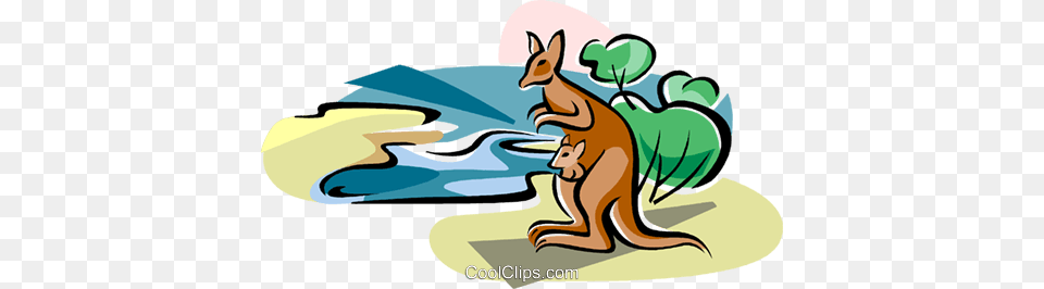 Australian Lake Eyre With Kangaroo Royalty Vector Clip Art, Animal, Mammal Png Image