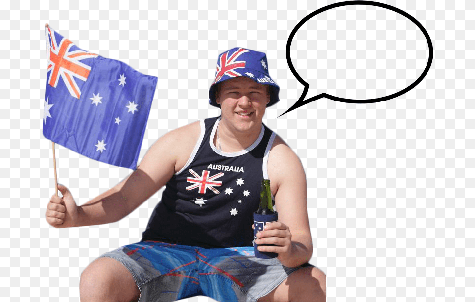 Australian Person With Speach Bubble Sitting Image Man On Australia Day, Baby, Face, Head, Flag Png
