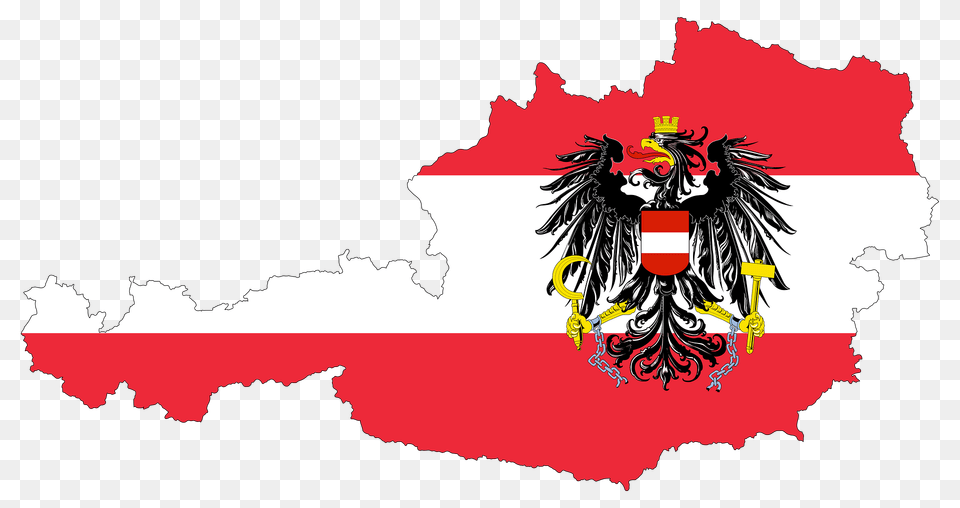 Austria Map Flag With Stroke And Coat Of Arms Clipart, Animal, Bird, Book, Comics Png