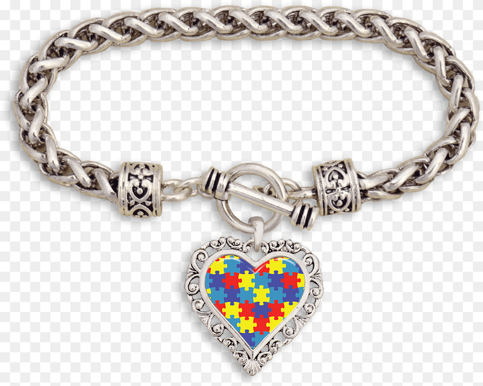 Autism Awareness Puzzle Pieces Heart Clasp Bracelet, Accessories, Jewelry, Necklace Png