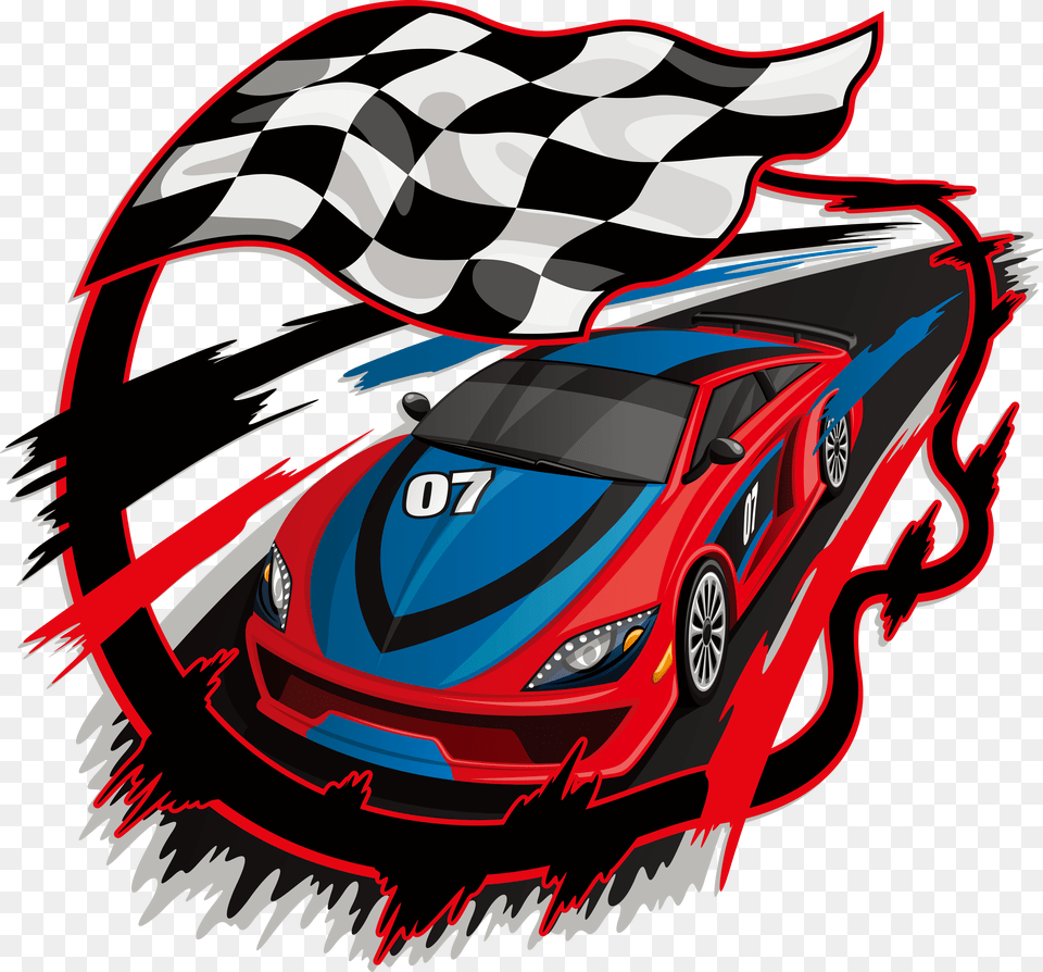 Auto Racing Racing Flags Royalty Car Racing With Flag, Coupe, Vehicle, Sports Car, Transportation Free Transparent Png