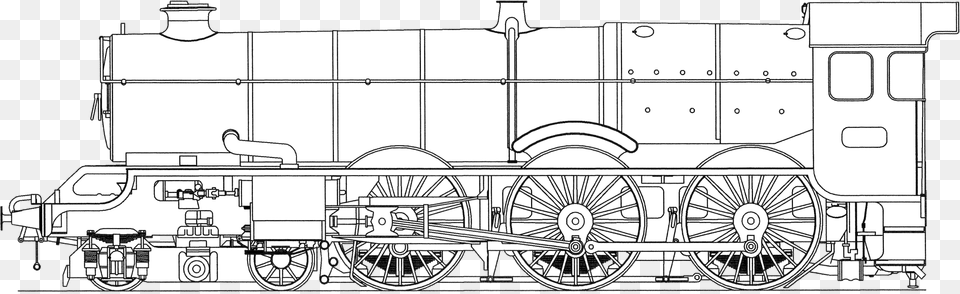 Autocad Drawing Of A Great Western King Steam Locomotive Drawing, Vehicle, Railway, Transportation, Train Free Png Download