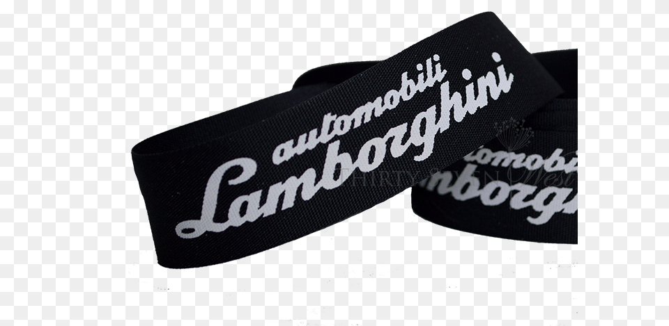 Automboili Lamborghini White Print On Black Matte Textured Label, Accessories, Strap Png